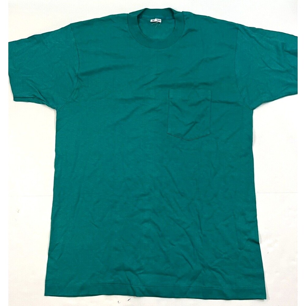 Vintage 90s Men's Blank Green Pocket Tee T-shirt Single‎ Stitch Deadstock NEW